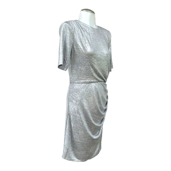 CATHERINE MALANDRINO Womens Cocktail Metallic Ruched Dress L NWT - Picture 3 of 13